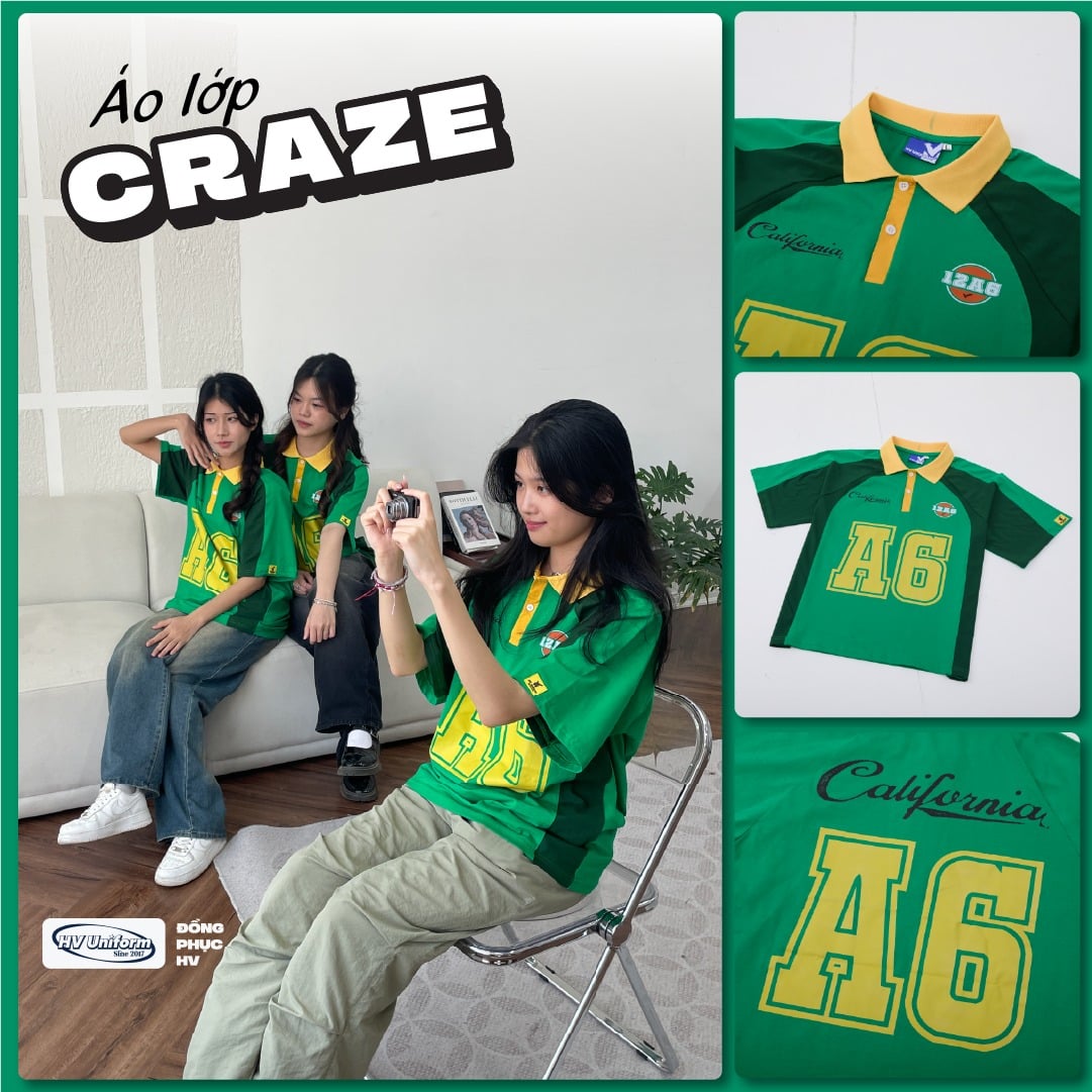 Áo lớp Craze xanh két AL208, bố cục Craze, nhóm và áo rời