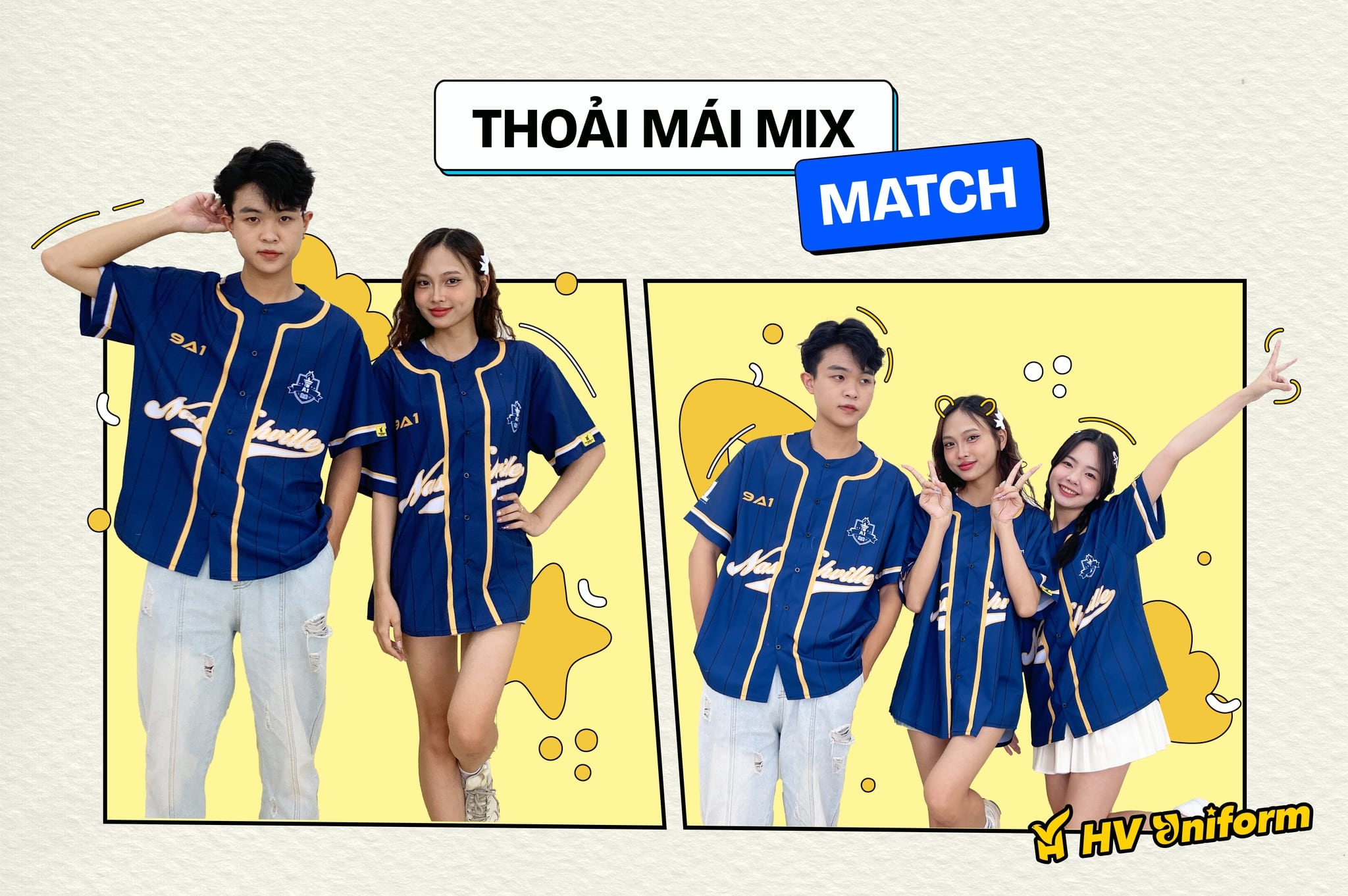 Áo lớp Super Bowl xanh đen AL306, bố cục Mix Match, nhóm nam nữ