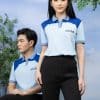 Đồng phục công ty màu xanh biển - TT502, nam ngồi cạnh nữ đứng