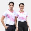 Áo Thun Đồng Phục Cổ Tim Trắng Phối Hồng