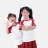 Đồng Phục Mầm Non Màu Trắng Gạo Phối Tay Đỏ Đô – MN103