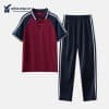Đồng Phục Thể Dục Trường Học Tiểu Học Màu Đỏ Đô Phối Quần Màu Xanh Than - TDTH037 - Ảnh 4