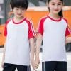 Bộ thể dục cổ tròn raglan hai vạch TDTH045 màu trắng phối đỏ