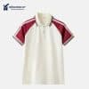 Đồng phục thể dục trường học trung học màu be phối quần màu xanh than - TDTRH006, mặt trước áo rời