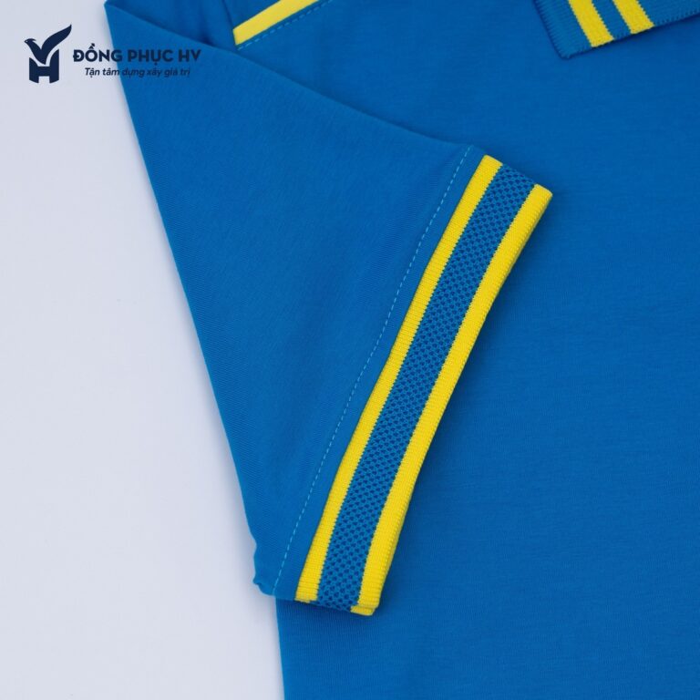 Bo tay polo xanh dương phối hai sọc vàng và đường may