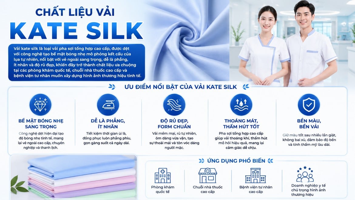 Minh họa vải kate silk dùng may áo blouse