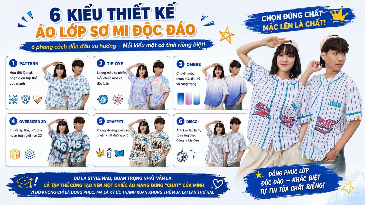 Minh họa các kiểu thiết kế áo lớp sơ mi: pattern