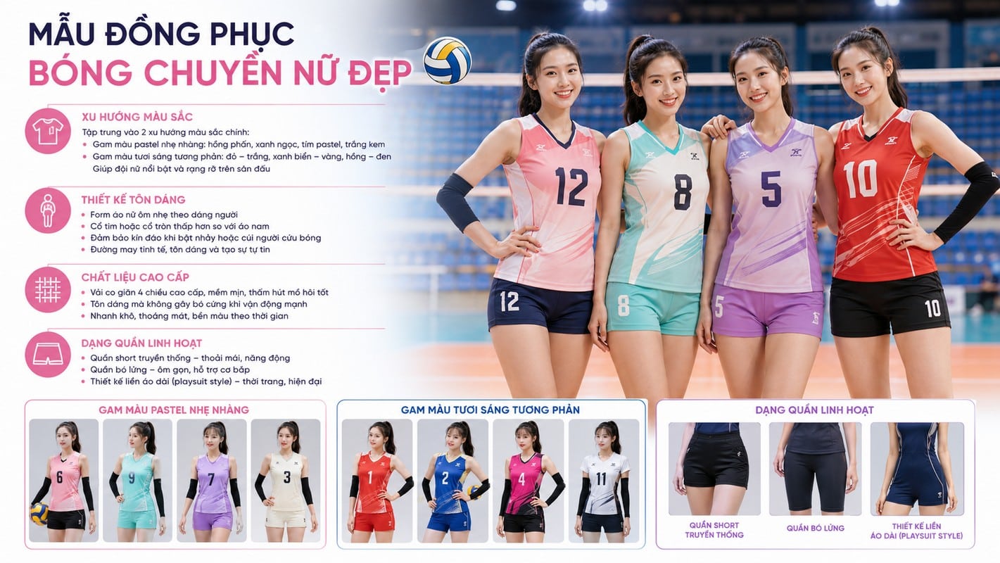 Minh họa áo bóng chuyền nữ và cách phối màu