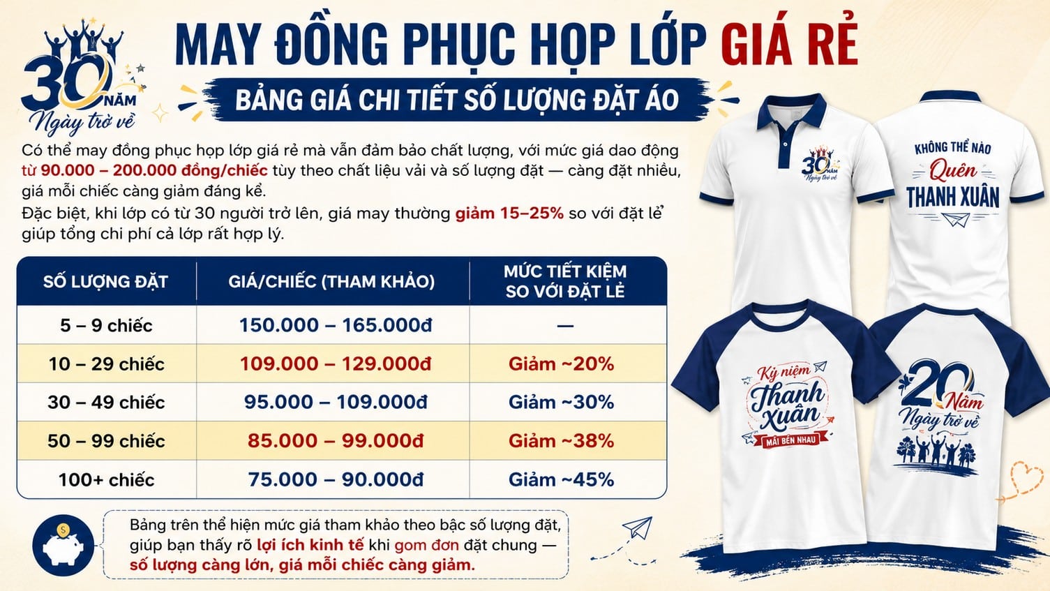 Đồng phục họp lớp và yếu tố chi phí đặt may