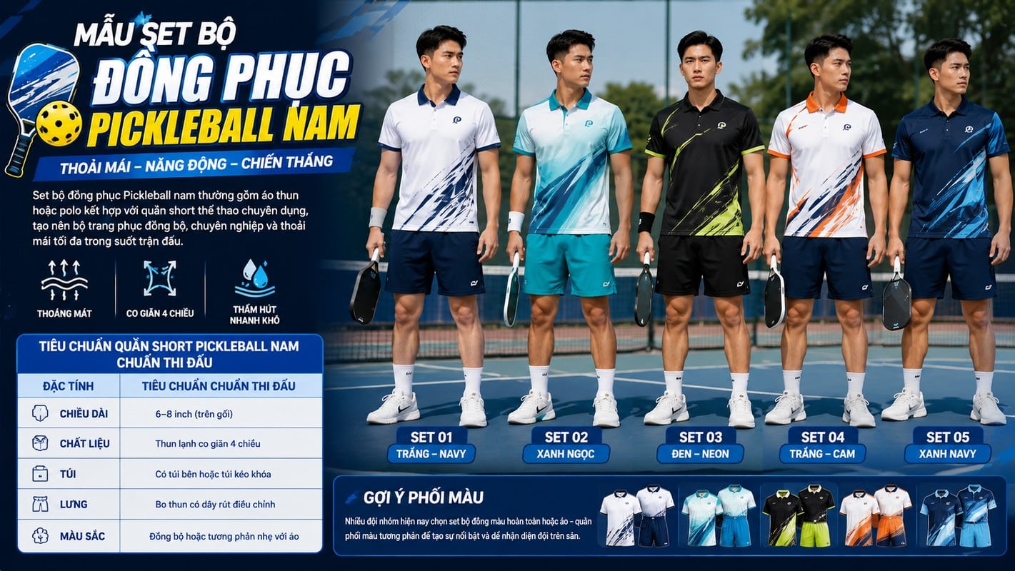 Minh họa set đồng phục pickleball nam