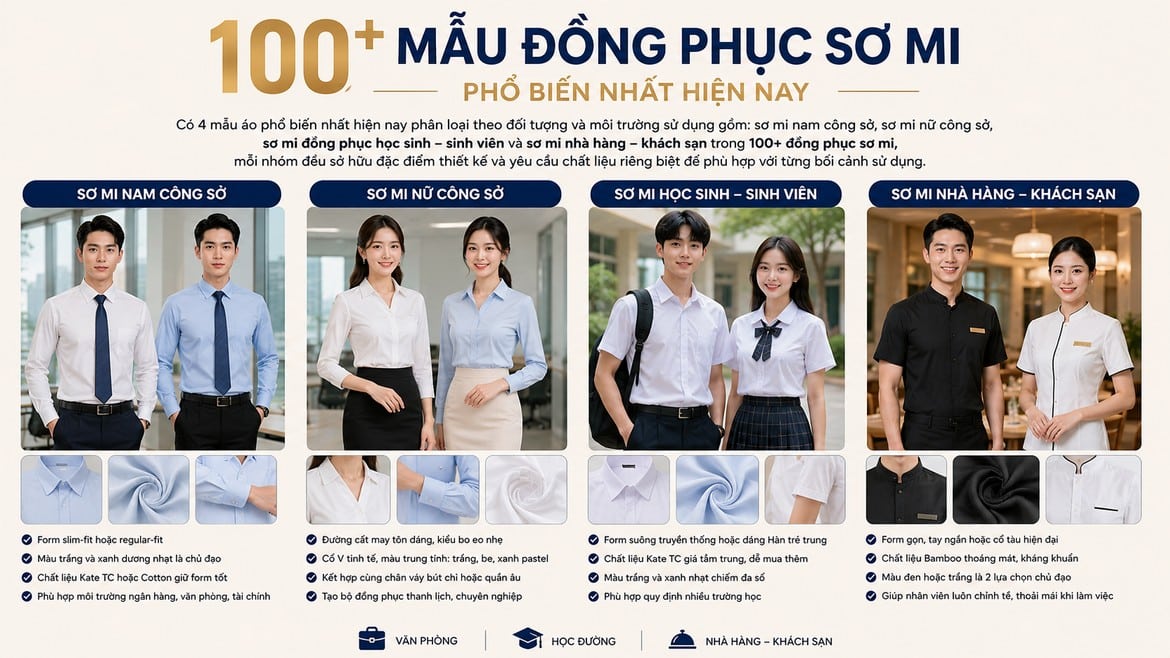 Mẫu Đồng Phục Sơ Mi Phổ Biến Nhất Hiện Nay