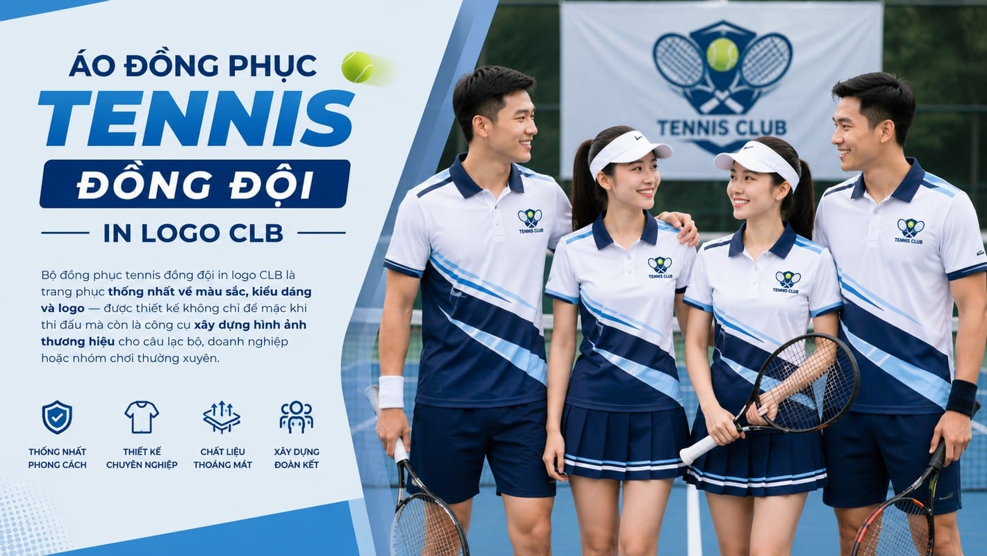 Minh họa áo tennis đồng đội in logo câu lạc bộ