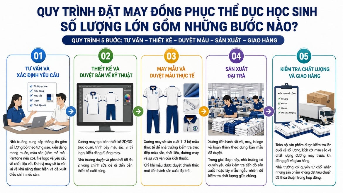 Minh họa các bước đặt may đồng phục thể dục học sinh