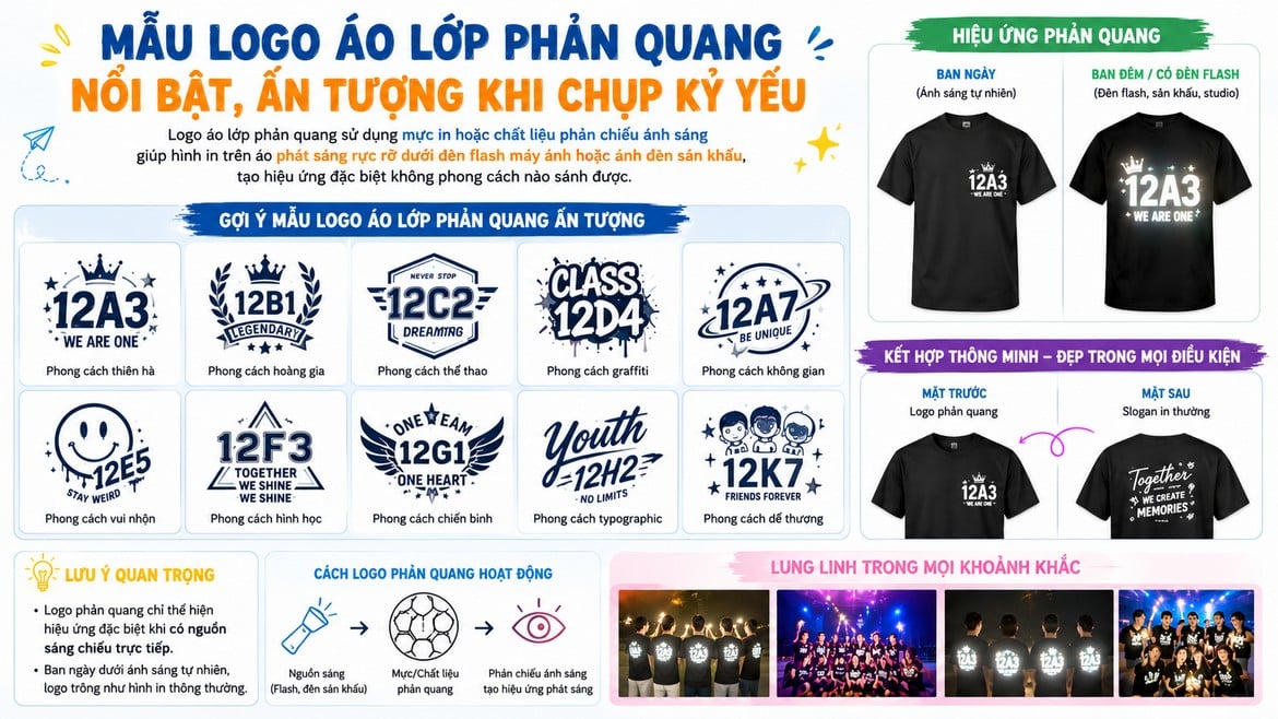 Minh họa logo áo lớp in phản quang khi chụp kỷ yếu