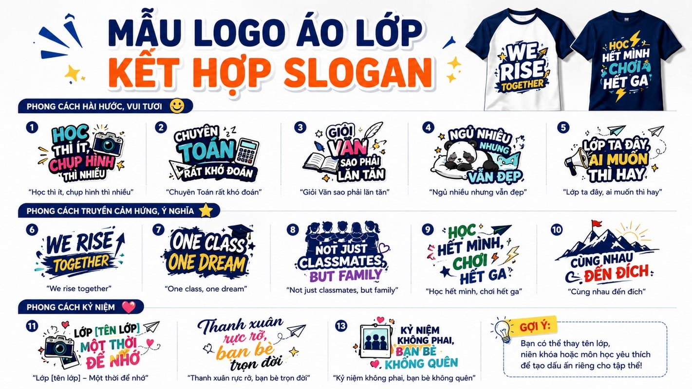Minh họa logo áo lớp kết hợp slogan